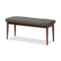 Baxton Studio Itami-Grey/Medium Oak-Bench Itami Mid-Century Modern Dark Grey Fabric Upholstered Medium Oak Finished Wood Dining Bench
